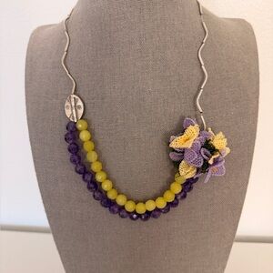 Collectable Handcrafted Traditional Turkish  Oya, & Sterling Silver Necklace